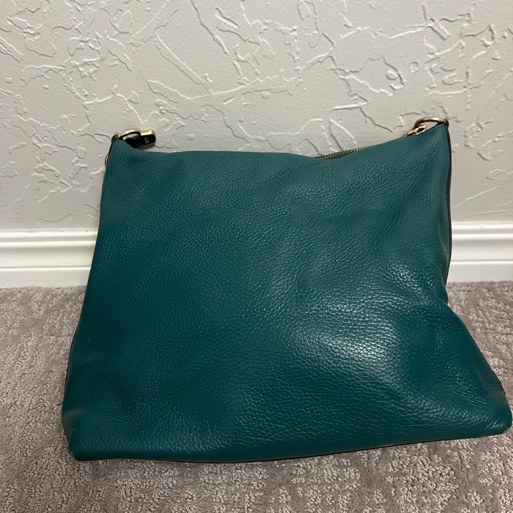 Coach Teal Pebbled Leather Shoulder Bag with Gold Hardware - Picture 2 of 6
